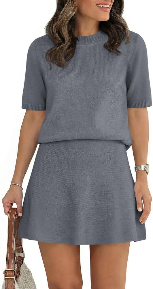 Saodimallsu Womens Lounge Sets Short Sleeve Sweater Summer Outfits 2 Piece Skirt Sets Mini Skirts... | Amazon (US)