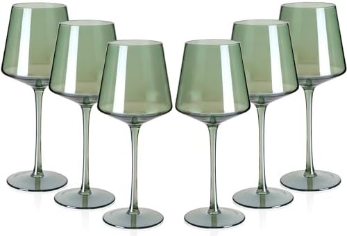 Green Wine Glasses Set of 6-18oz Colored Square Wine Glasses with Tall Long Stems and Flat Bottom... | Amazon (US)