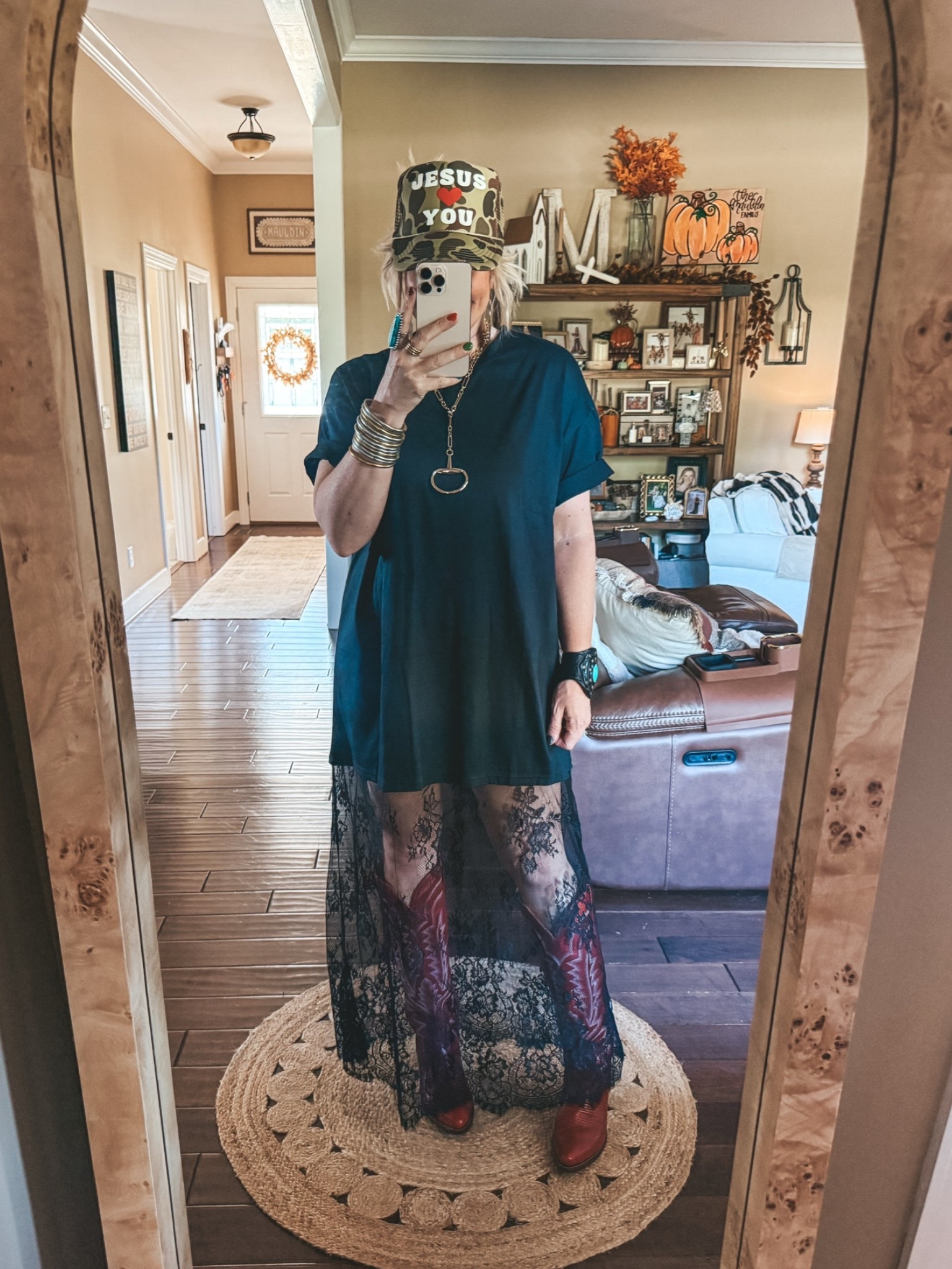 Obsessed with this dress!! 😍
I’m in a medium and my red boots run true to size 
✨Save with code MANDIE on necklace 

#countryconcertoutfit

#LTKOver40