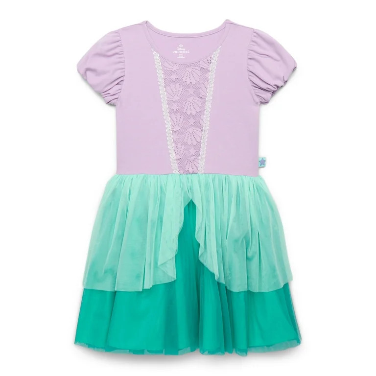 Disney Princesses Girls Little Mermaid Cosplay Dress with Puff Sleeves, Sizes 4-12 | Walmart (US)