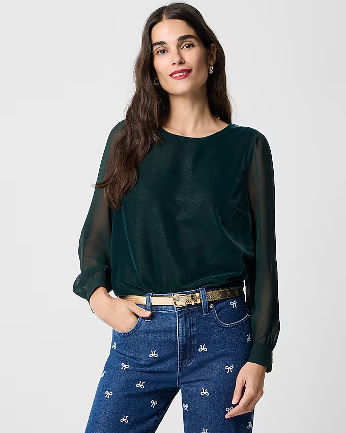 Velvet puff-sleeve top | J.Crew Factory