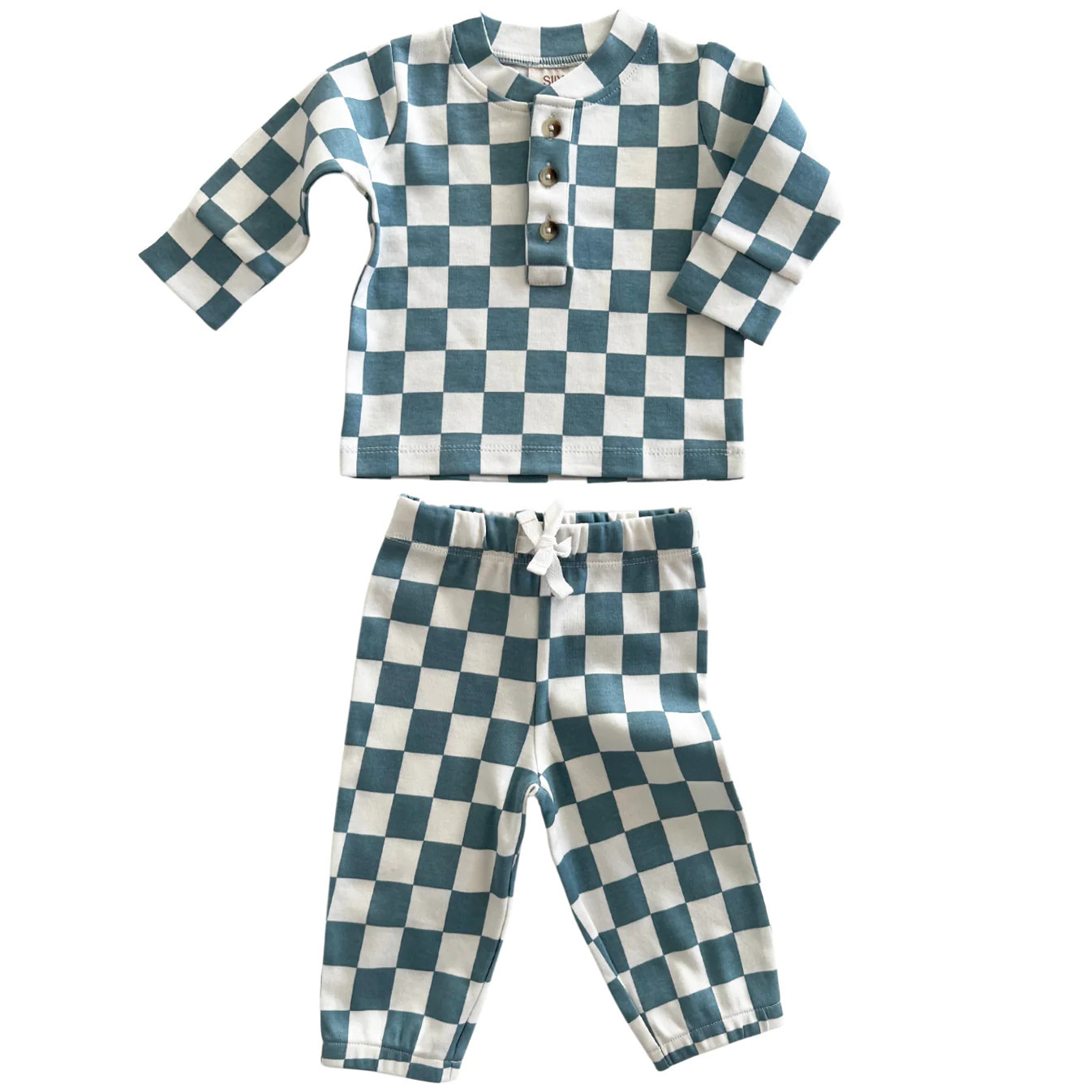 Blueberry Muffin Checkerboard / Organic Wells Top + Pant Set | SpearmintLOVE