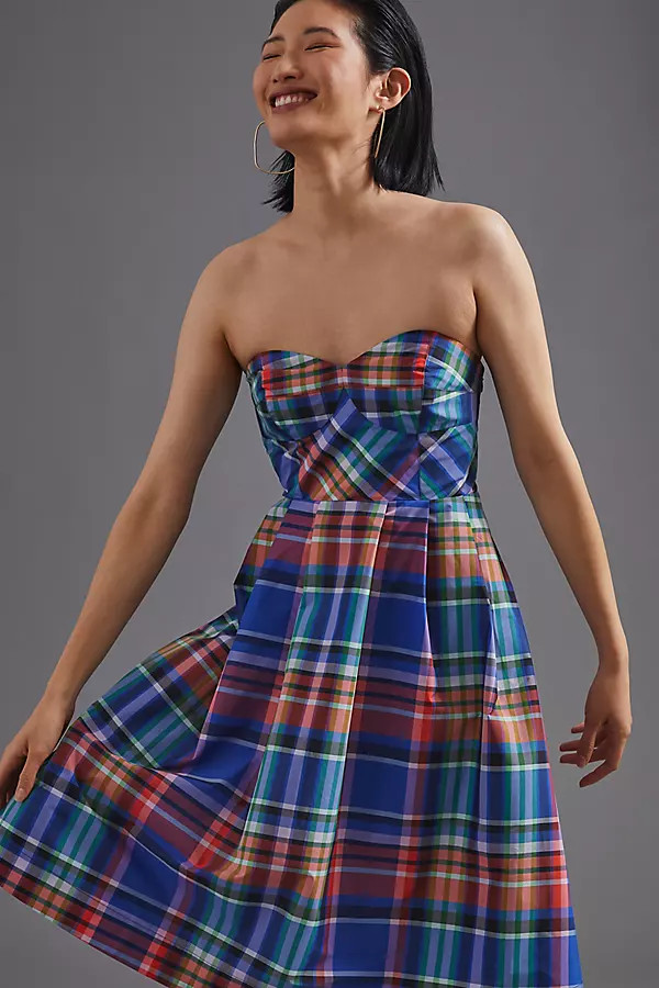 Maeve Plaid A-Line Mini Dress By Maeve in Blue Size 14 | Anthropologie (US)