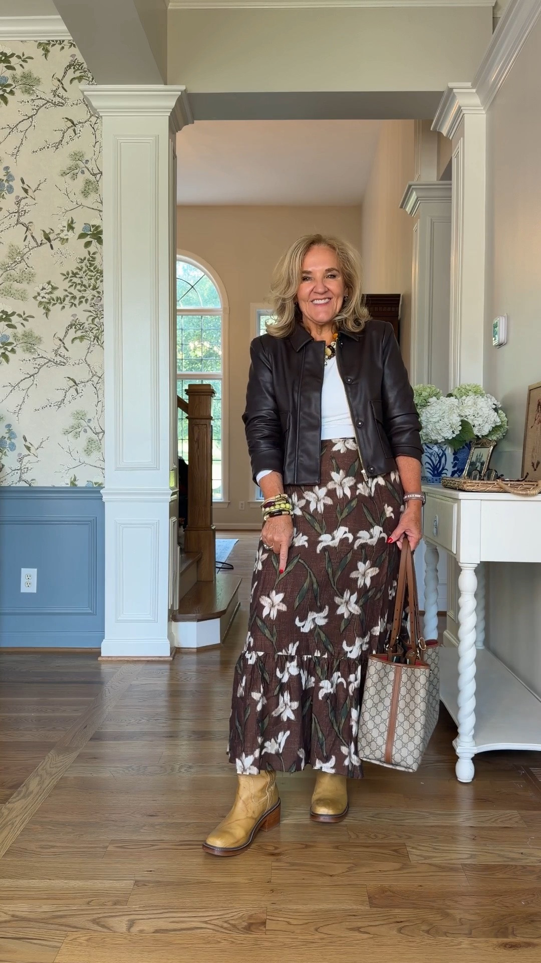 Jacket size medium petite 
Tee size large 
Skirt size medium I’ll link a few others that caught my eye! 
30% off my bracelets with code YEAR7

#LTKOver40 #LTKootd #LTKSeasonal