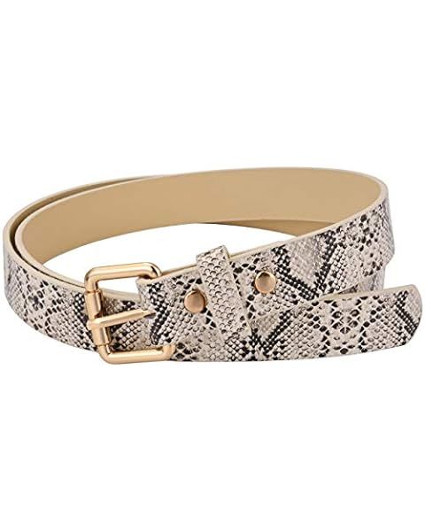 Women Fashion Snakeskin Print PU Leather Dress & Jeans Waist Belt for Girls and Ladies Gold Color... | Amazon (US)