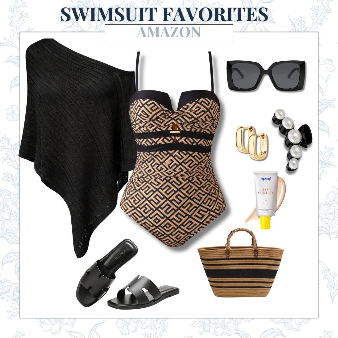Swimsuit favorites with a polished black and neutral mix that feels elevated, flattering, and ready for pool days, beach travel, and resort afternoons. This one piece makes the statement, while the pareo, woven tote, black slides, bold sunglasses, and chic accessories complete the look with an easy refined finish.

swimsuit, one piece swimsuit, amazon fashion, amazon swimsuit, black swimsuit, neutral swimwear, resort style, vacation outfit, beachwear, poolside style, woven tote, black sandals, oversized sunglasses, summer style, chic swim look, elevated vacation style, AudrieDollins

#LTKSwim #LTKSeasonal #LTKOver40