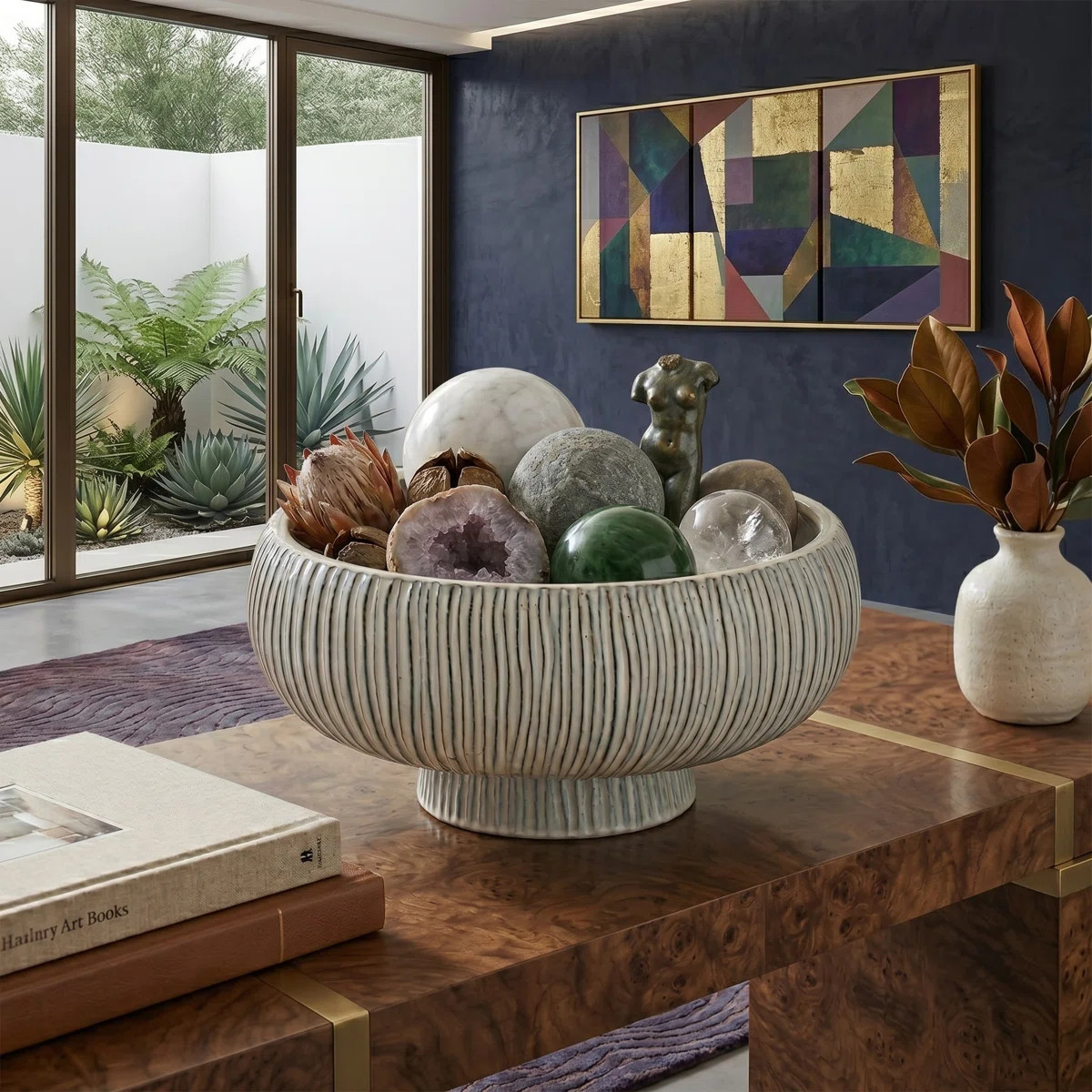 Decorative Round Ceramic Centerpiece Bowl for Home Decor - Sculpted Pedestal Fruit Bowl for Kitch... | Wayfair North America