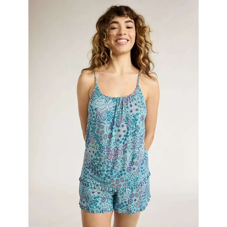 Joyspun Women's Ruffled Knit Cami and Shorts Pajama Set, 2-Piece, Sizes S to 3X | Walmart (US)