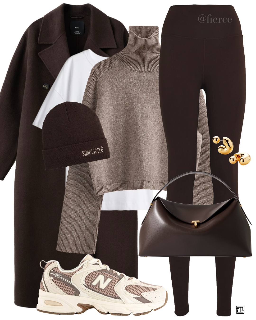 chocolate brown leggings chocolate brown wool coat taupe beige jumper beige new balance 530 chocolate brown toteme t lock bag athleisure outfit 

 #LTKuk #LTKwinter #LTKeurope