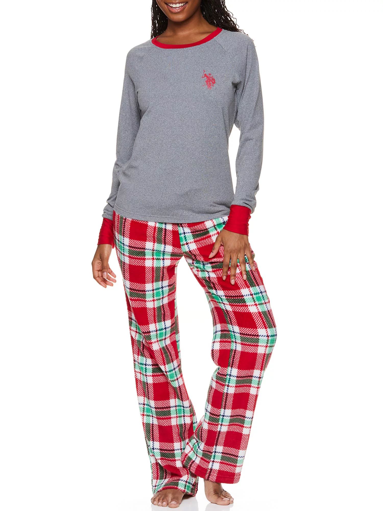 U.S. Polo Assn. Women's & Women's Plus Long Sleeve and Plush Pant Pajama Sleep Set - Walmart.com | Walmart (US)