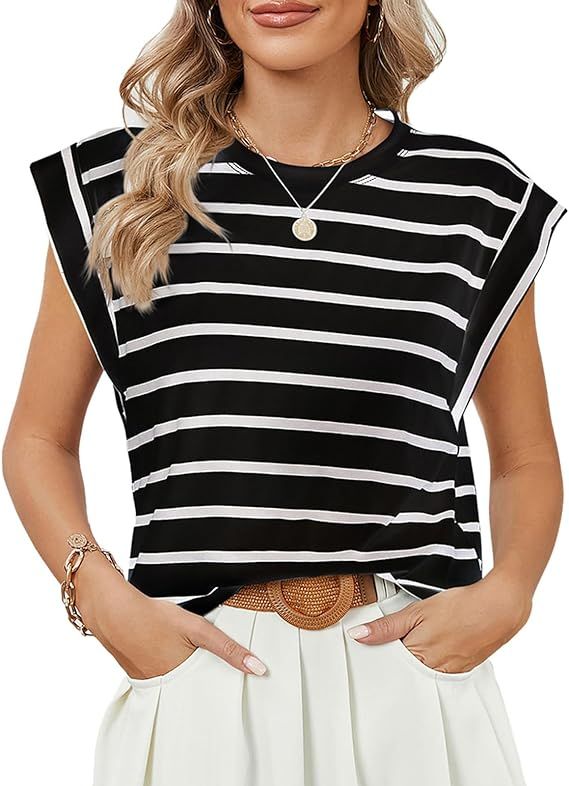 Vidifid Women Cap Sleeve Summer Tops Casual Tank Top Basic Tee Shirts Loose Fit 2024 Fashion Plus... | Amazon (US)