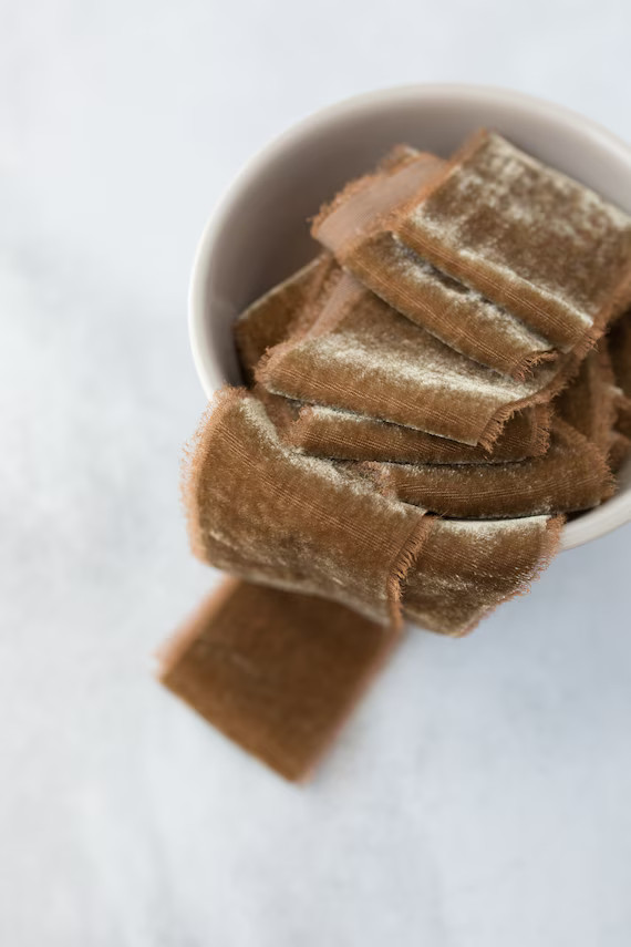 Bronze Silk Velvet Ribbon Bridal Bouquet Invitations - Etsy | Etsy (US)
