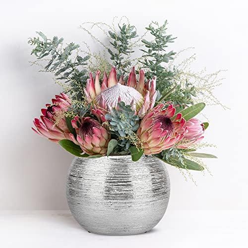 Decor Trends Round Flower Vase Metallic Silver Decorative Vase Centerpieces Vase for Flower (Silver) | Amazon (US)