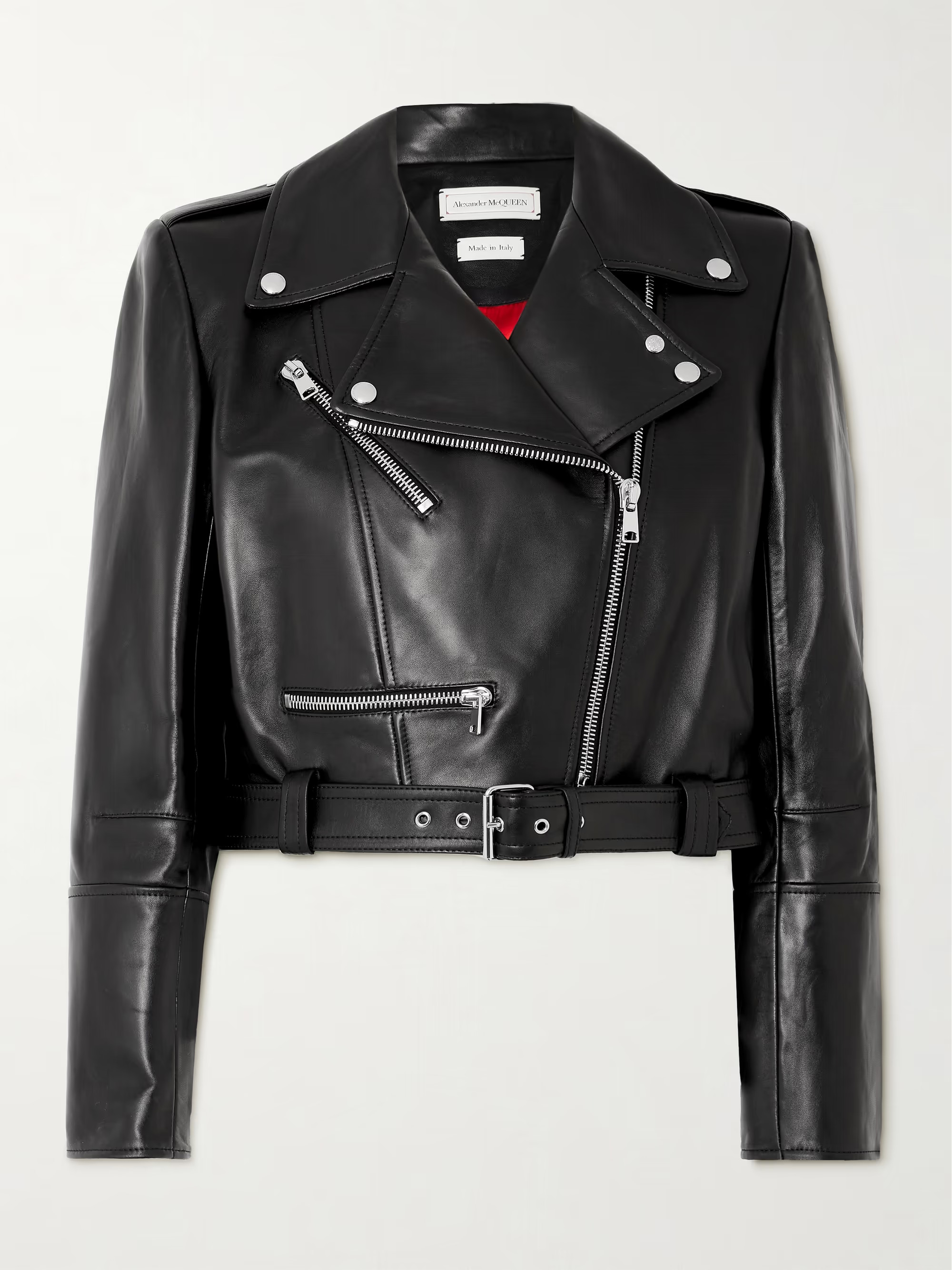 Cropped belted leather biker jacket | NET-A-PORTER (US)