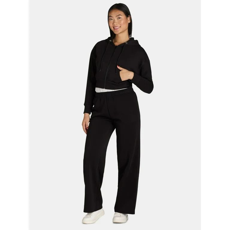 Liv & Lottie Juniors’ Cropped Hoodie and Wide Leg Pants Fleece Set, 2-Piece, Sizes S-XL | Walmart (US)