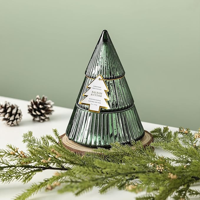 Christmas Tree Candles, Balsam & Cedar Scented Candle, Green Xmas Tree Shaped Candle, Christmas H... | Amazon (US)