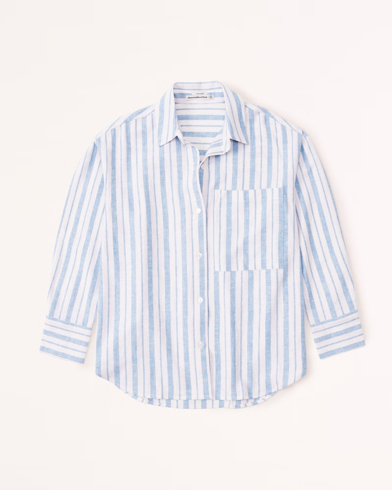 Women's Oversized Linen-Blend Shirt | Women's Tops | Abercrombie.com | Abercrombie & Fitch (US)