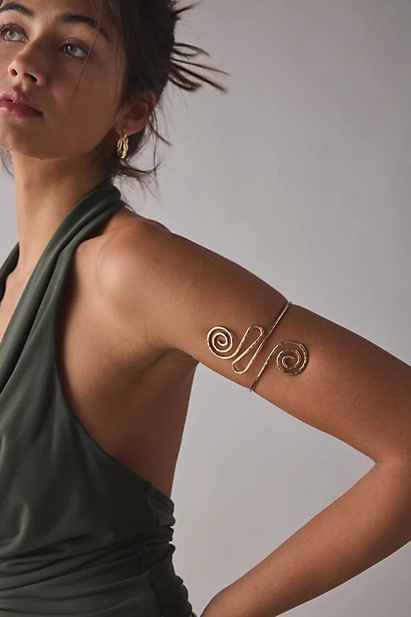 Hammered Metal Swirl Arm Cuff in Gold, Women's at Urban Outfitters | Urban Outfitters (US and RoW)