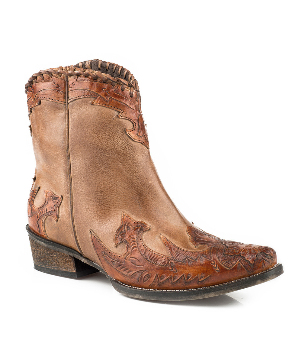 Roper Women's Western Boots TAN - Burnished Brown Wingtip Leather Bootie - Women | Zulily