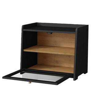1 Piece Large Capacity Farmhouse Bread Box Black Wood Breadbox Organizer for Kitchen Counter Corner, Cabinet, Pantry | The Home Depot