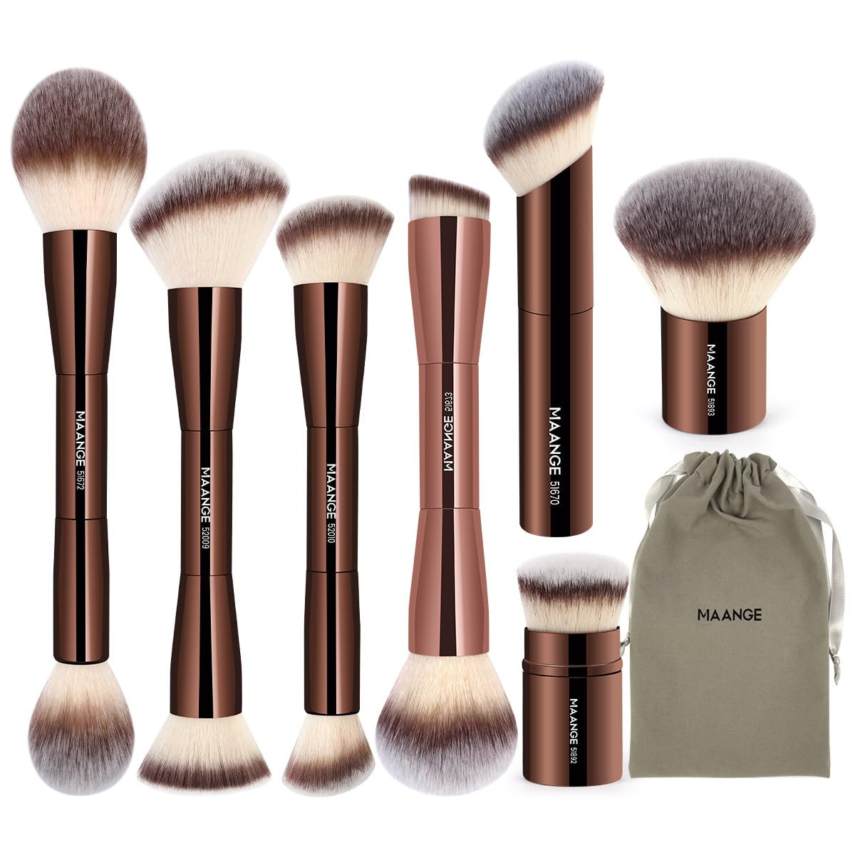 MAANGE 7pcs Makeup Brush Set Double Sided Kabuki Makeup Brushes Contour Brush for Foundation Liquid Powder Concealer Cream Cosmetics Bronzer Blending Blush Buffing Makeup Tools (Coffee) | Amazon (US)