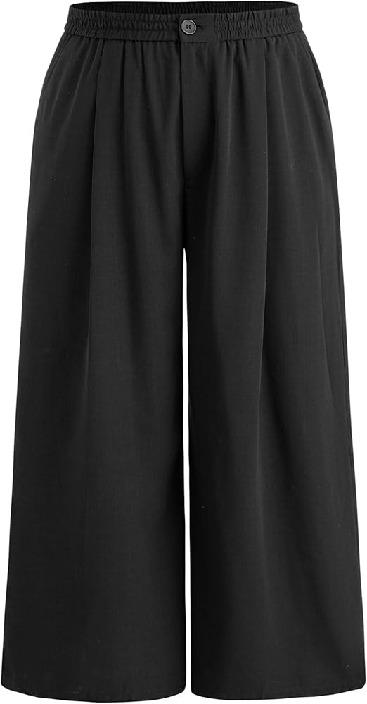 CIDER Solid High Waist Pleated Wide Leg Trousers Curve & Plus | Amazon (US)