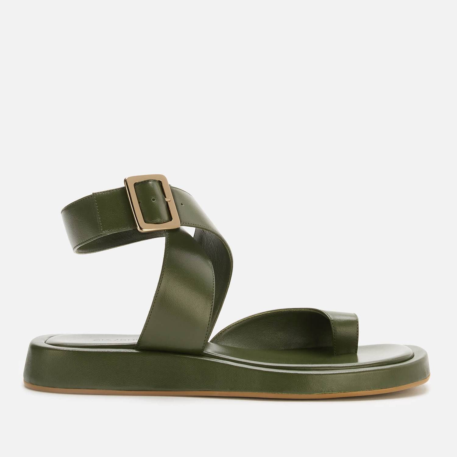 Gia Couture X RHW Women's Rosie 4 Leather Flat Sandals - Moss Green | Coggles (Global)