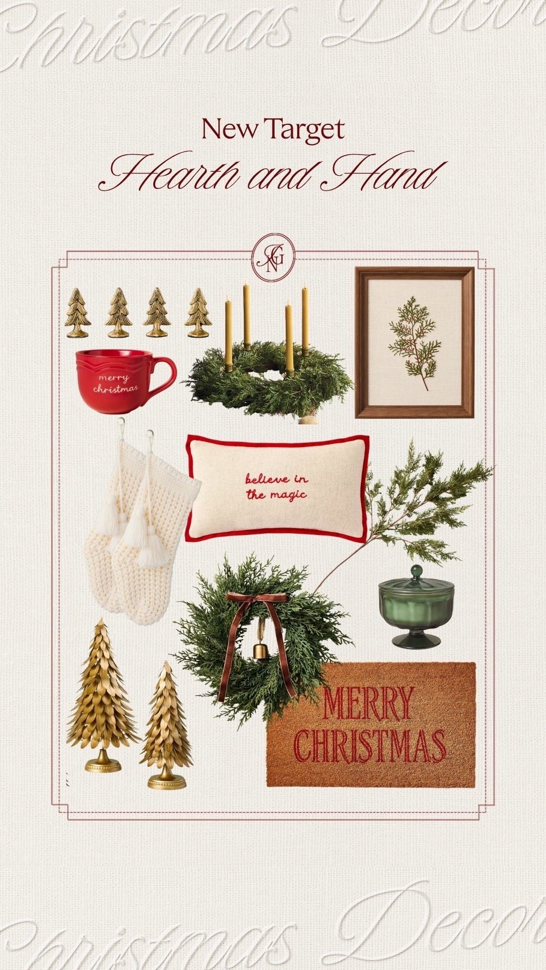 A timeless Christmas, beautifully styled. 🌲 Hearth & Hand by Magnolia favorites with lush greenery, warm gold accents and festive red details. From knitted stockings to elegant wreaths, these Target Christmas finds bring a collected, classic feel to every corner.

#hearthandhand #targetfinds #targetchristmas #christmasdecor #classicchristmas #christmaswreath #christmasgarland #holidaystyling #christmasstockings #christmaspillows

#LTKSeasonal #LTKHome