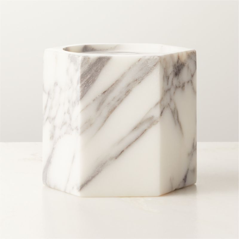 Sei White Marble Modern Pillar Candle Holder + Reviews | CB2 | CB2