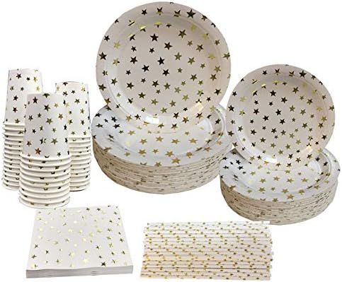 Ottin Gold Stars Party Tableware Set 50 Guests Paper Plates and Napkins Sets Disposable Dinnerwar... | Amazon (US)