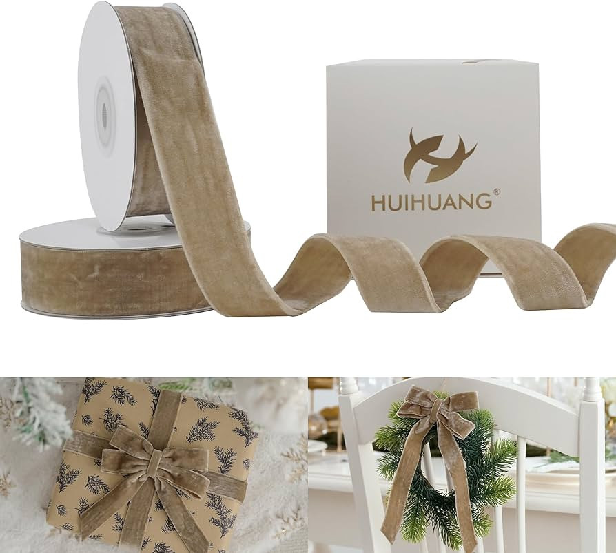HUIHUANG Camel Velvet Ribbon 1 inch Double Face Thick Velvet Ribbon Light Brown Velvet Ribbon for... | Amazon (US)
