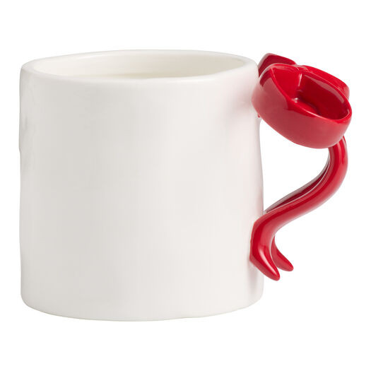 White and Red Ceramic Mug with Bow Handle by World Market | World Market