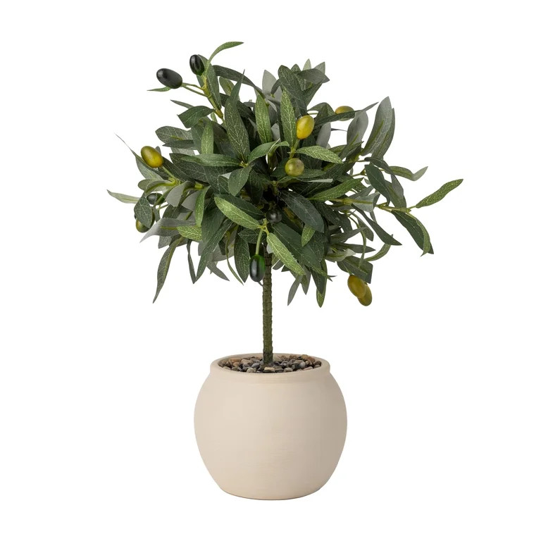 Better Homes & Gardens Realistic Artificial Olive Plant with Tan Ceramic Vase, 15-Inch | Walmart (US)
