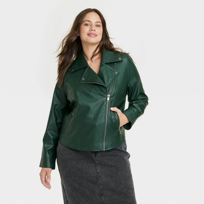 Women's Faux Leather Moto Jacket - Ava & Viv™ Green 1X | Target