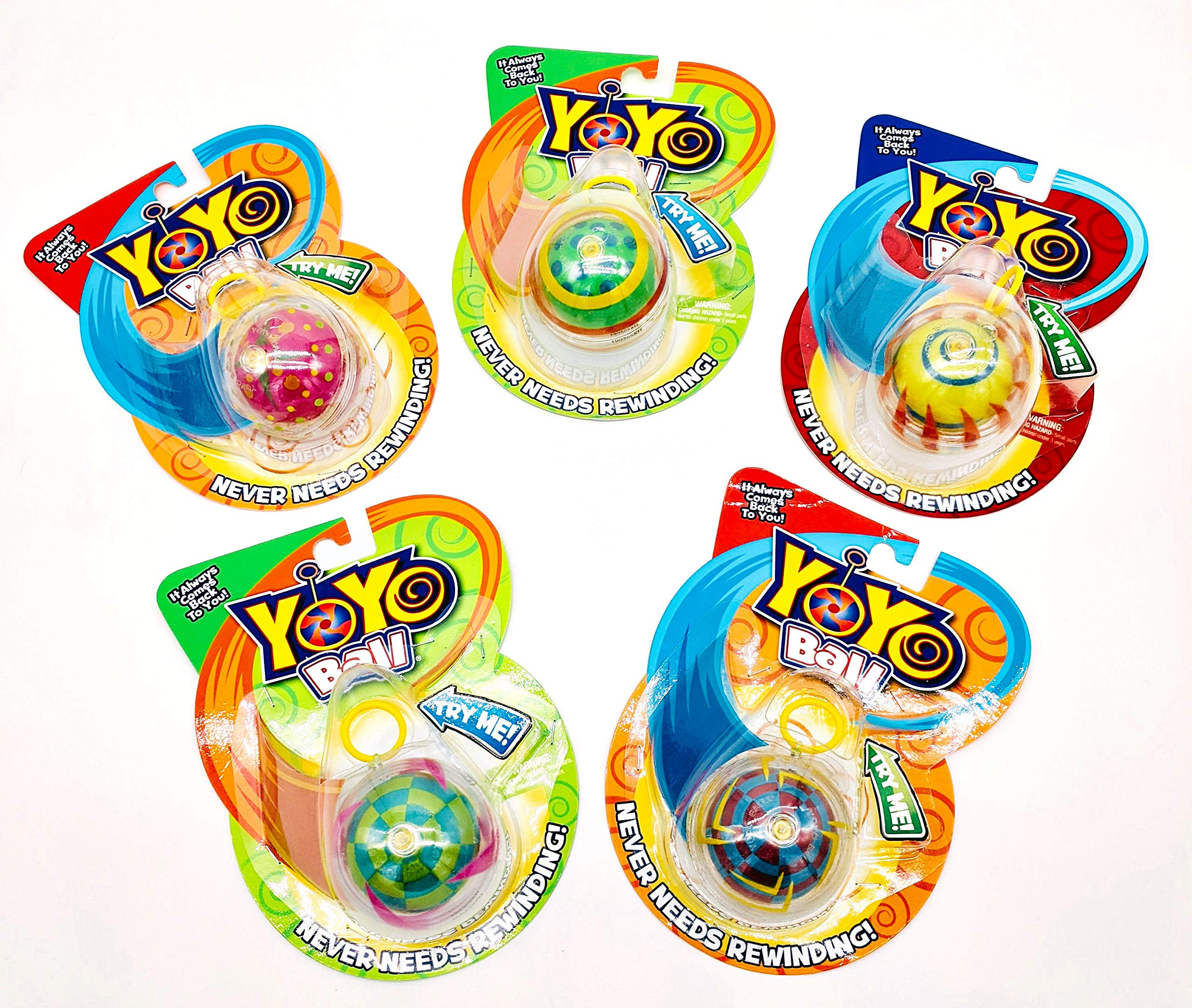 Big Time Toys Yoyo Ball Automatic Return Yoyo, Party Pack of 5, Assorted Colors and Patterns, Nev... | Amazon (US)