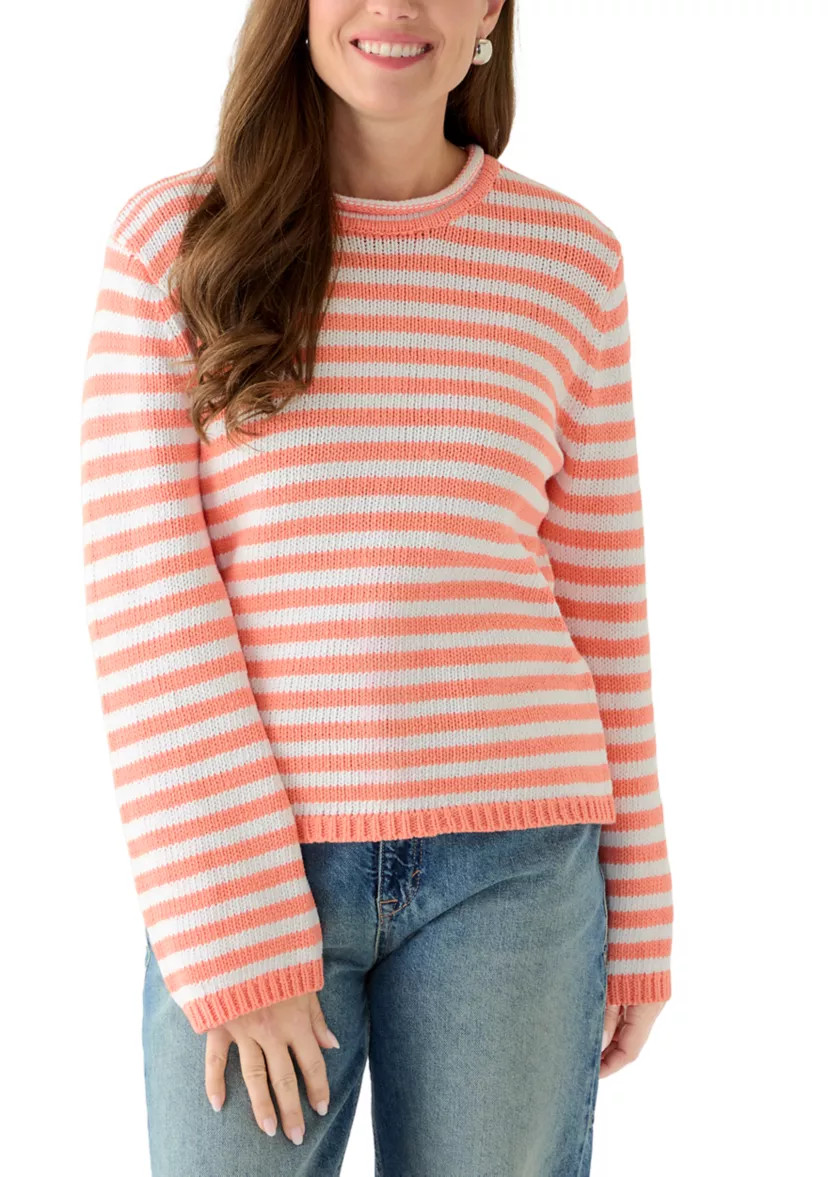 Petite Lounge Striped Roll Neck Pullover Sweater | Belk