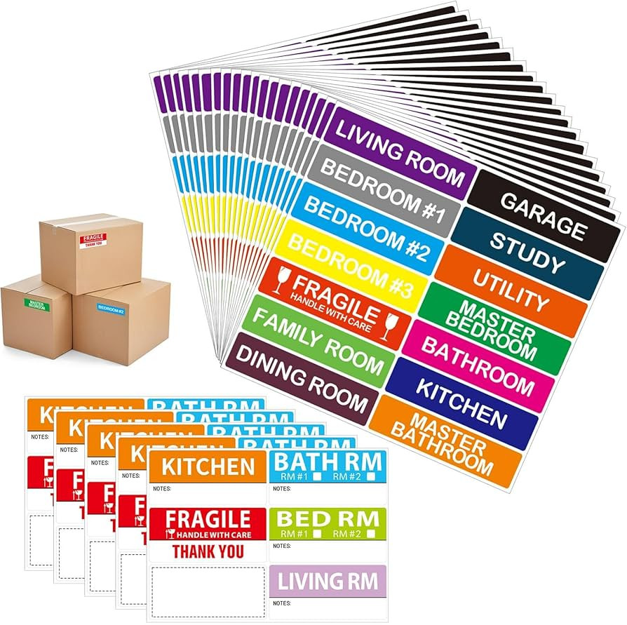 310 Pack Moving Labels, Packing Labels for Moving House, 20 Colours Coded Stickers, Fragile Stick... | Amazon (UK)
