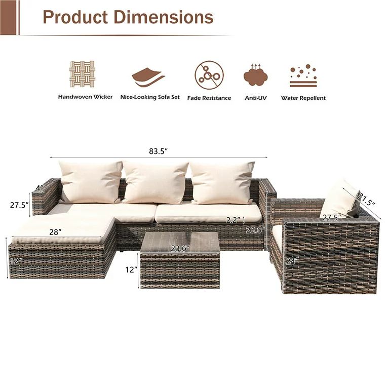 SyngarRattan Patio Sofa Set, 4 Pieces Outdoor Sectional Furniture Set, All-Weather PE Rattan Wick... | Walmart (US)