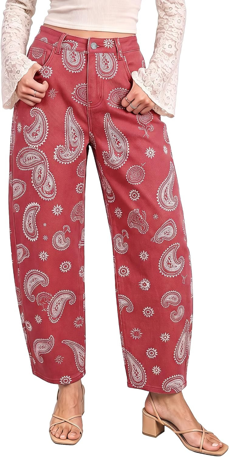luvamia Barrel Jeans for Women Floral Printed High Rise Denim Pants Colored | Amazon (US)