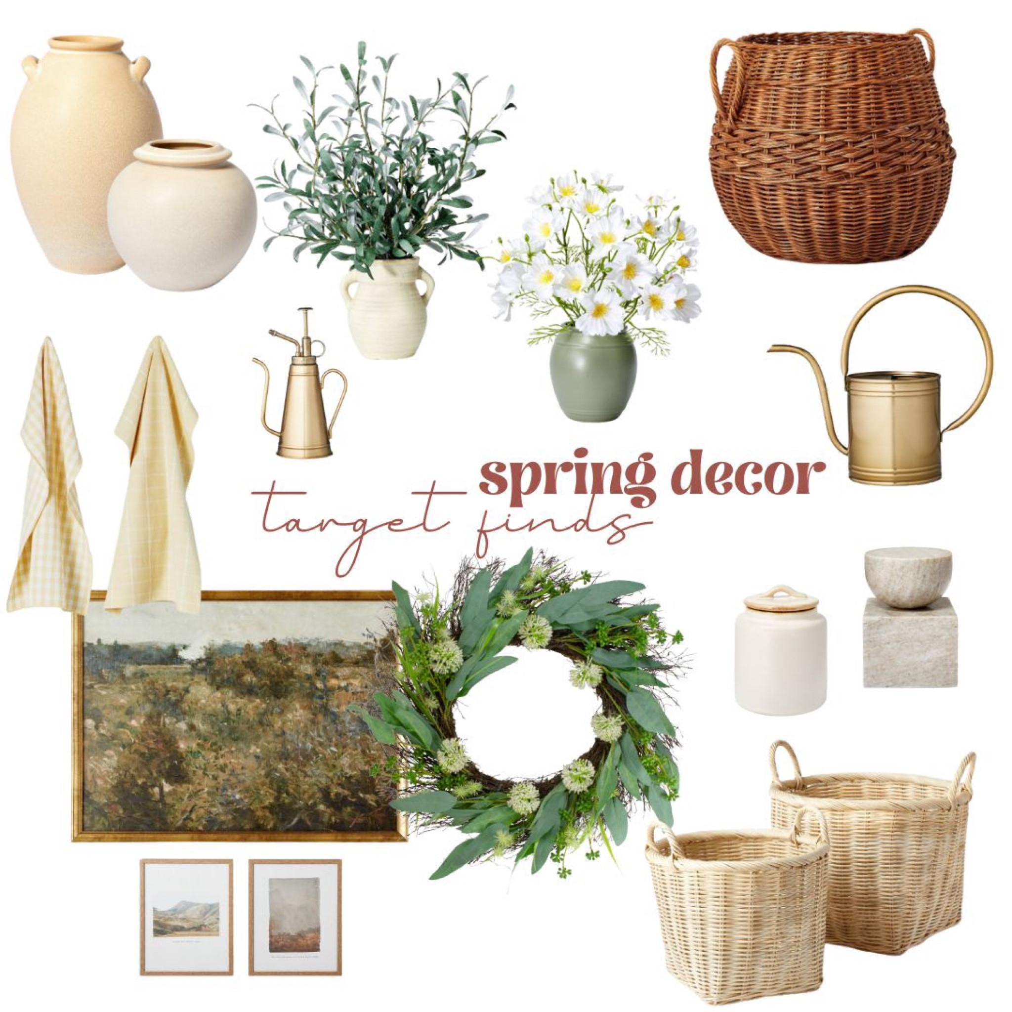Target Spring Decor . Target Finds. Seasonal decor. Kitchen Towels. Plants. Art Work. Baskets. Watering can & mister. Wreath. Rattan baskets. Styling objects. Interior Design.

#LTKhome #LTKunder50 #LTKSeasonal