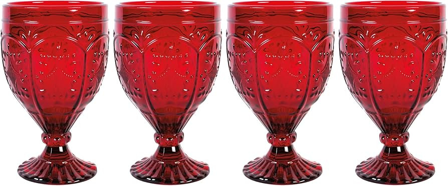 Fitz and Floyd Trestle Glassware Ornate Goblets, 4 Count (Pack of 1), Red | Amazon (US)