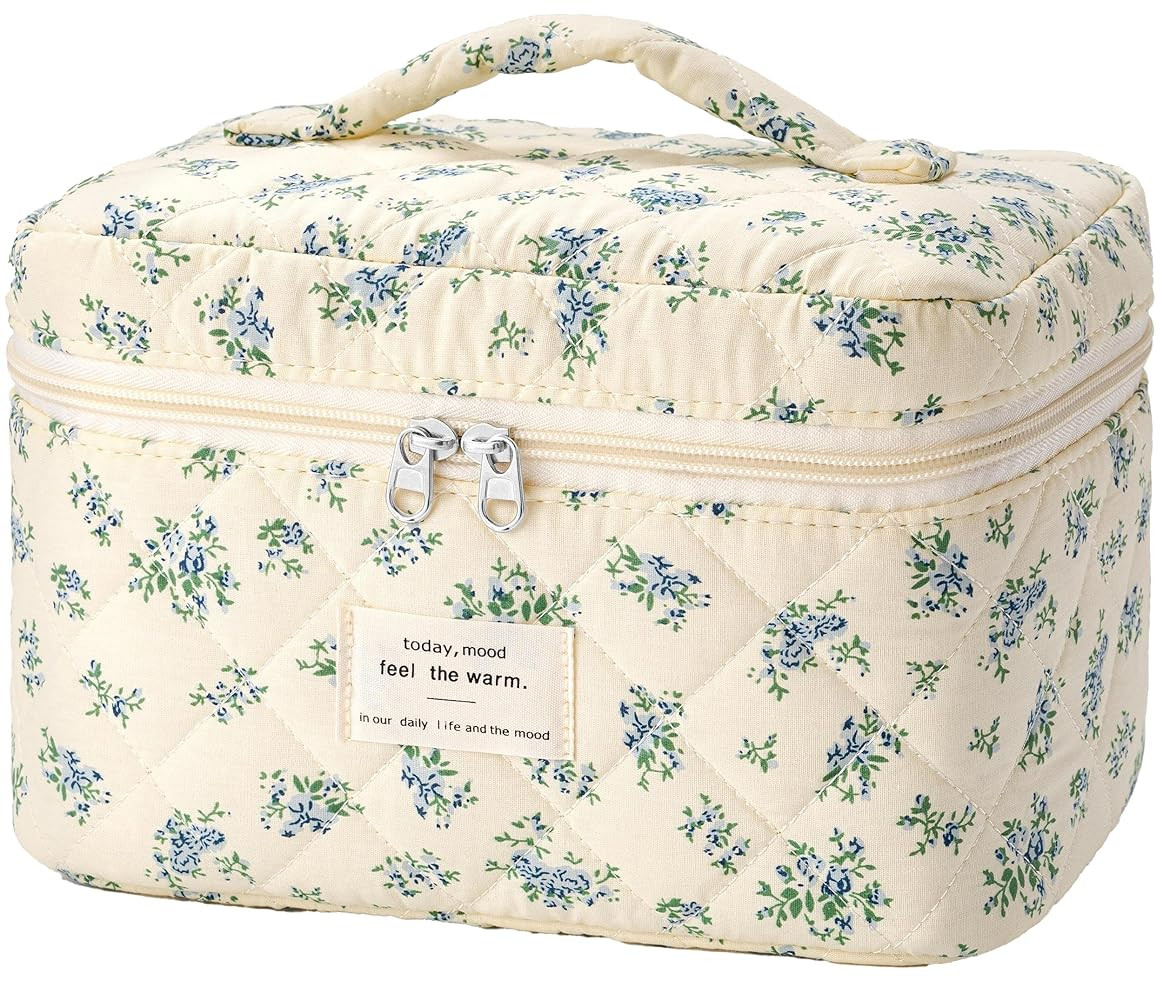 HBselect Quilted Makeup Bag for Women, Floral Cotton Cosmetic Bag Large Travel Makeup Bag Coquett... | Amazon (CA)