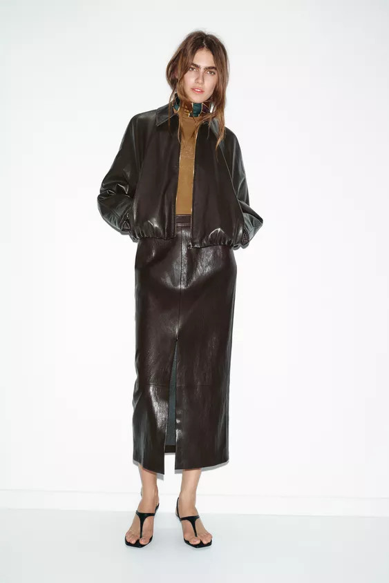 FAUX LEATHER MIDI SKIRT | Zara US