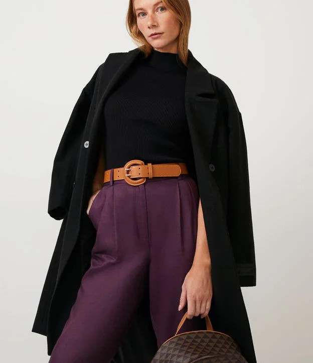 Cinto Médio com Fivela Redonda Forrada Marrom | Renner (BR)