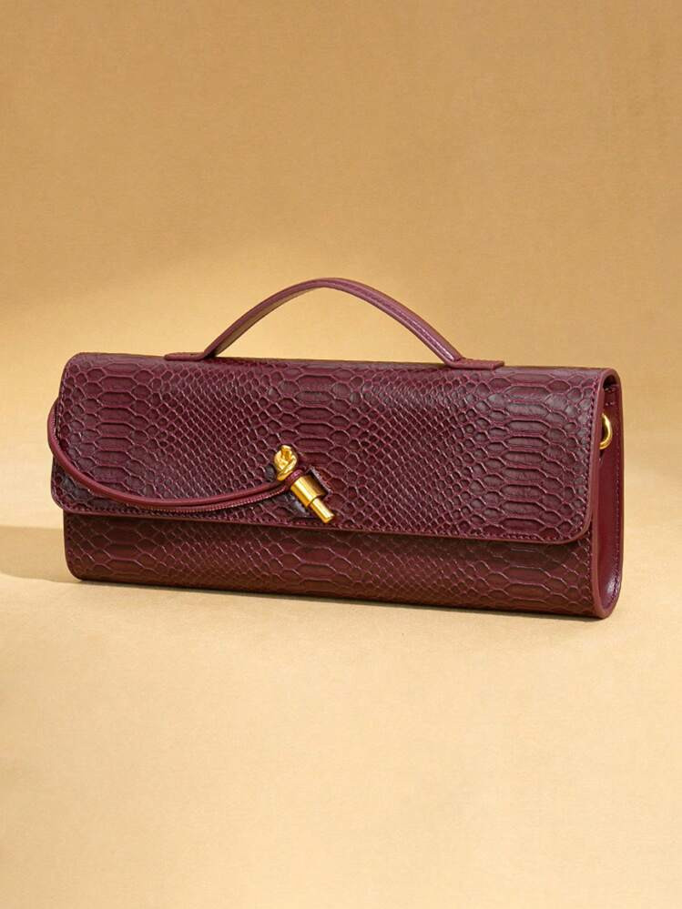 Dedoo Burgundy Bag Cherry Red Envelope Wine Red Envelope Upscale New Handbag European And American Fashion Crocodile Flip Hand Organ Bag Dinner Bag Shoulder Bag Messenger Bag., Bags Ladies Elegant, Bag For Women Elegant, Luxury, Fashionable Burgundy Bag | SHEIN