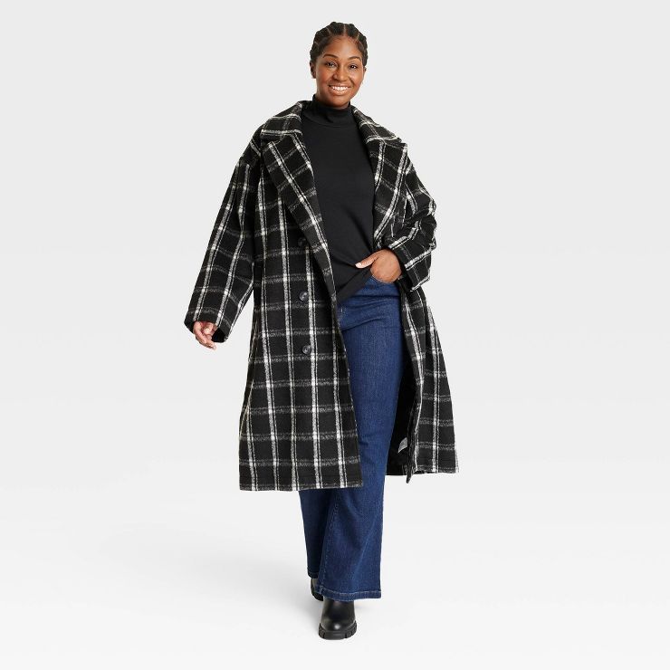 Women's Plus Size Double Breasted Overcoat - Ava & Viv™ Plaid | Target