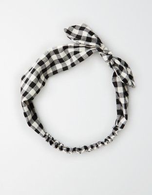 AE Black Gingham Bow Headband | American Eagle Outfitters (US & CA)