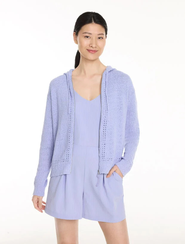 Cotton Blend Pointelle Hooded Sweater | Talbots