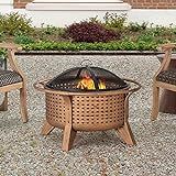 Sunjoy 30 in. Outdoor Wood-Burning Fire Pit, Patio Woven Round Steel Firepit Large Fire Pits for ... | Amazon (US)