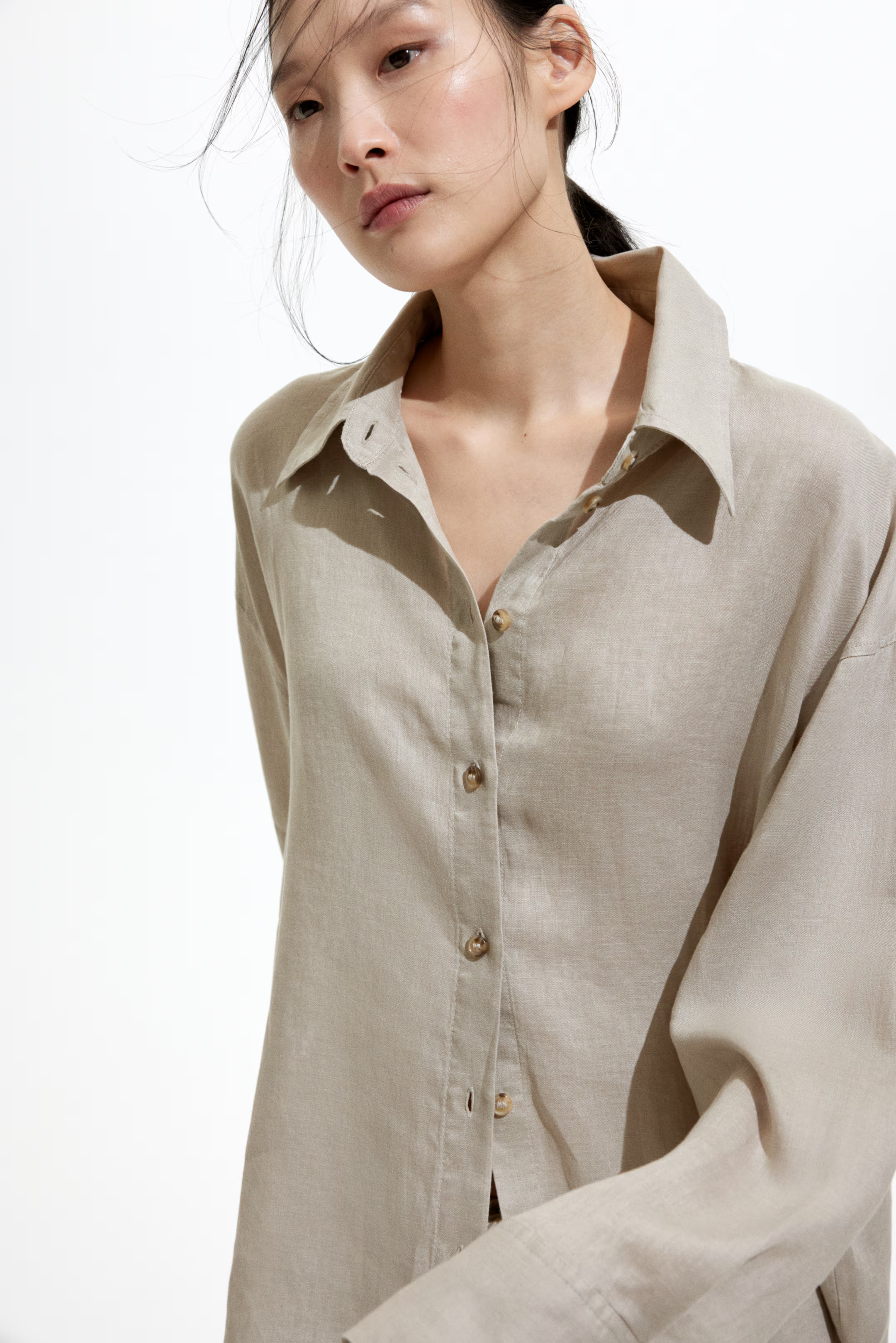 Oversized Linen Shirt - Light beige - Ladies | H&M US | H&M (US + CA)
